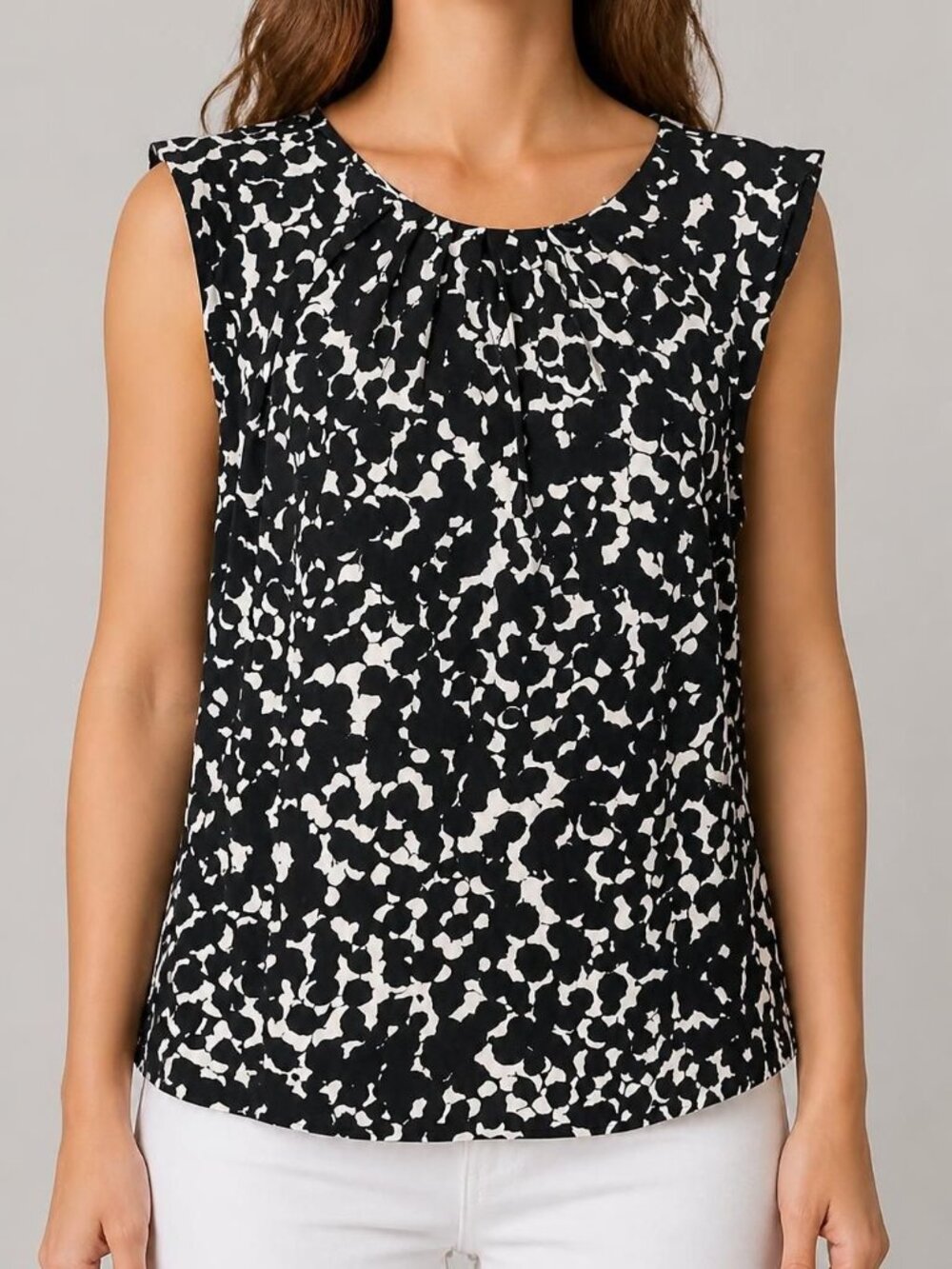DNKY Woman's Black and White Abstract Blouse, Size L, Gently Worn